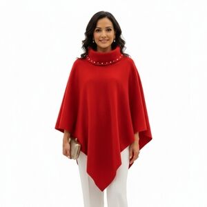 Red Handmade Shawl Cowl Fleece Poncho Turtleneck Blanket Ser…